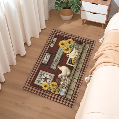 Giwawa Vintage Rooster Bath Rug Farmhouse Chicken Shower Mat Absorbent Bath - Image 6