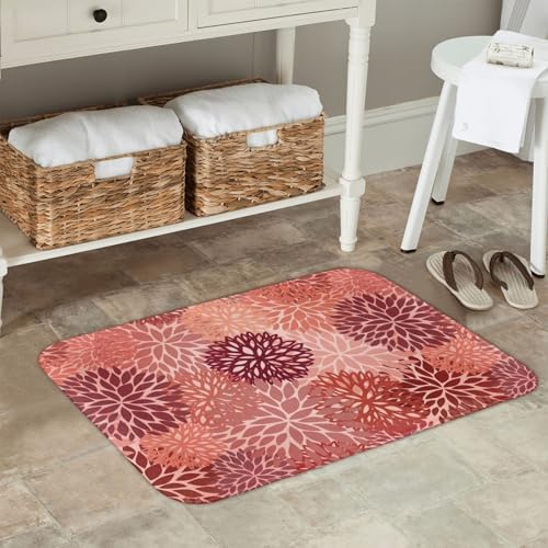 Red Flowers Bath Mat 24x16 Inch Non-Slip Soft Microfiber Bathroom Rugs Washable - Image 2