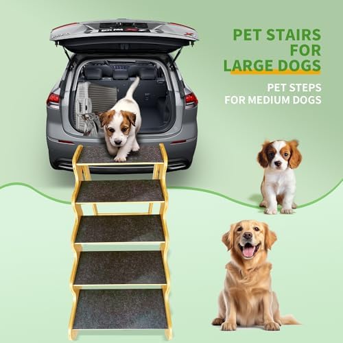 Dog Stairs for Small Dogs, 3-Step Bamboo Pet Steps Ramp for Bed and Car - Image 6