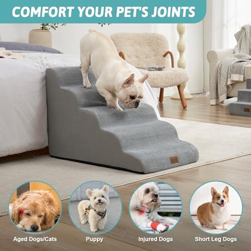 COZY KISS Extra Wide Dog Stair for Small Dog, 5 Step Pet Ramp for Bed - Image 4