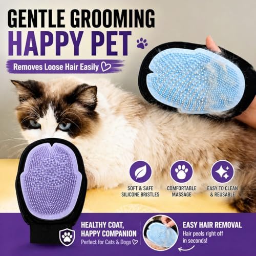 Pet Grooming Gloves for Dogs & Cats – Double Sided Deshedding Glove, Hair - Image 2