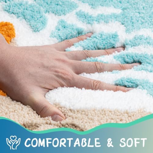 Blue Beach Bathroom Rugs Ultra Soft Microfiber Washable Absorbent - Image 3