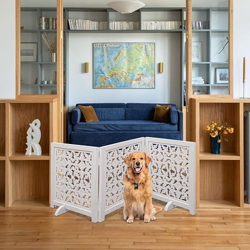 Freestanding Pet Gate for Dogs, Foldable Wooden Dog Gate for House, Indoor Dog - Image 2