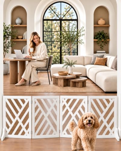 24" Wooden Dog Gate Indoor, Freestanding Pet Gate by YORWHIN
