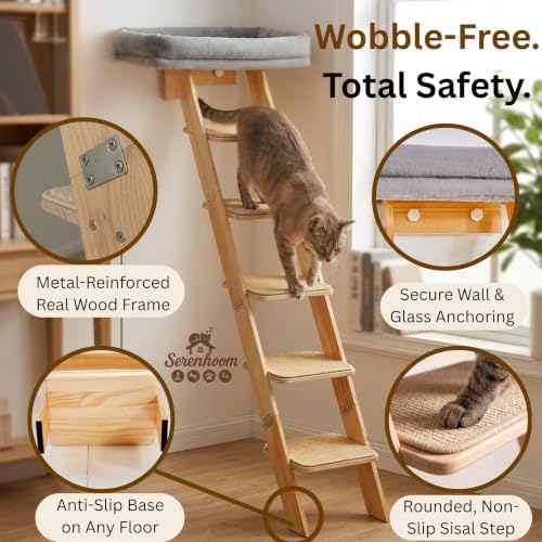 65" Tall 6-Level cat Ladder for Window Perch I Wobble-Free Gentle Climbing to a - Image 5