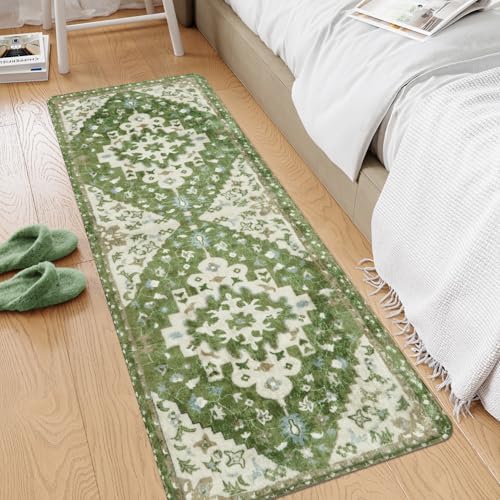 Uphome Boho Retro Large Bathroom Rugs Sage Green Non-Slip Soft Bedroom Runner - Image 6