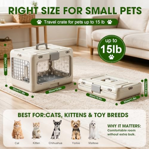 Collapsible Small Dog Crate, Hard-Sided Foldable Cat Carrier - Image 2