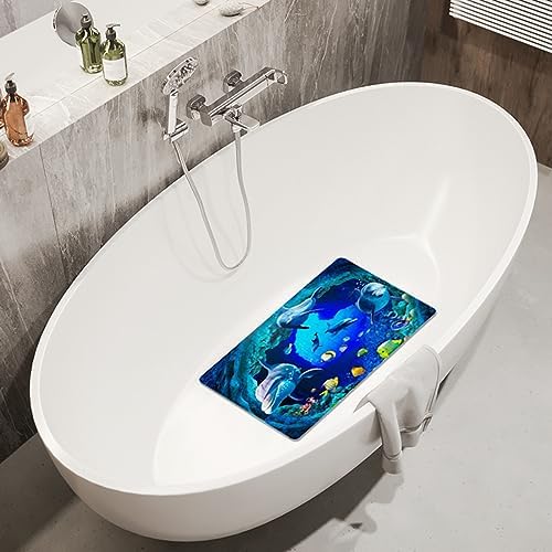 Navy Blue Non Slip Bath Tub Mat Ocean Shower Mat Non-Slip Cute Dolphin Blue Sea - Image 4