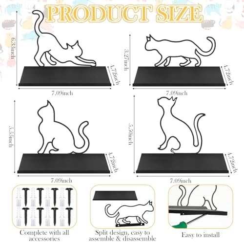 Sieral 4 Pcs Cat Wall Shelf Metal Cat Wall Decor Bookshelf - Image 2