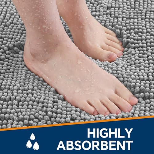 Chenille Bathroom Rug 26"x44" Gray, Non-Slip Plush Bath Mat - Image 4