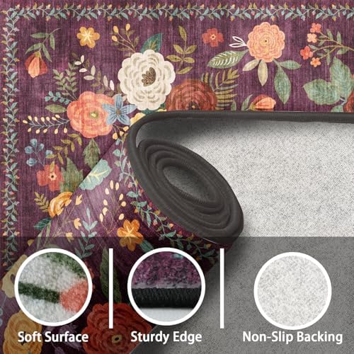 Purple Floral Area Rug 3x5 for Bedroom Entryway - Image 3