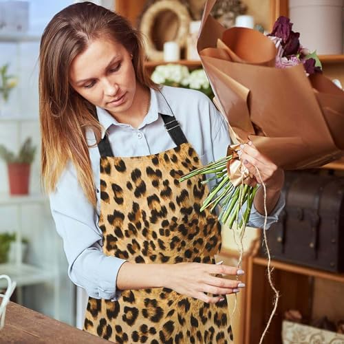 Leopard Print Kitchen Apron for Women Men, Unisex Adjustable Cooking Apron - Image 6