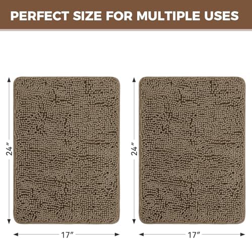 Bcoimo Bath Rugs Mat Set, 2 Piece Non Slip Chenille Latte Bathroom Mat Sets - Image 2