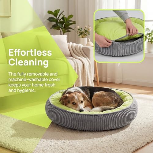 Calming Dog Bed for Small Dogs, Velvet Corduroy Washable Donut Pet Bed - Image 5