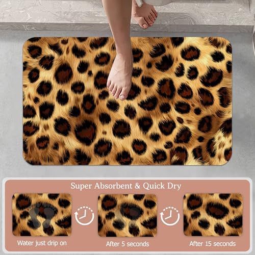 Non Slip Bath Mat, Leopard Print Bathroom Decor, Skin Texture Diatomaceous Bath - Image 3