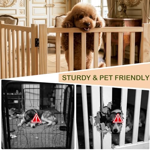 Wooden Freestanding Dog Gate Indoor- 16.9" H 5 Panels - Image 4