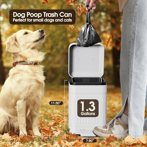 CEROELDA Small Trash Can with Lid-1.3 Gal, Dog Poop Trash Can Outside-White - Image 3