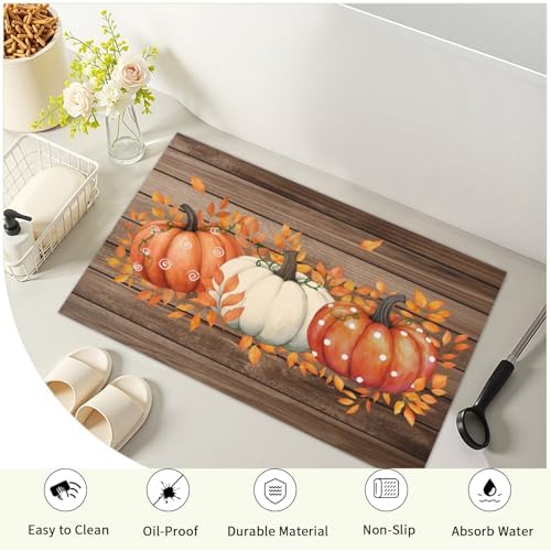 Giwawa Autumn Pumpkin Bath Rug Rustic Wood Bathroom Mat Non Slip Absorbent - Image 4