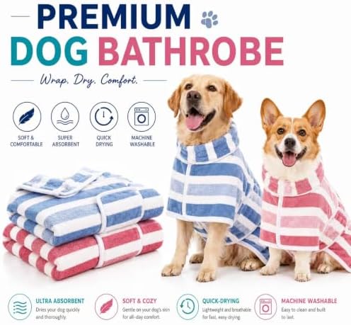 Quick-Dry Dog Bathrobe, Absorbent Striped Pet Towel Coat，Gray：M - Image 5
