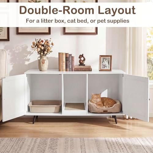 Tangkula Double Cat Litter Box Enclosure, Large Hidden Wooden Cat Cabinet - Image 2