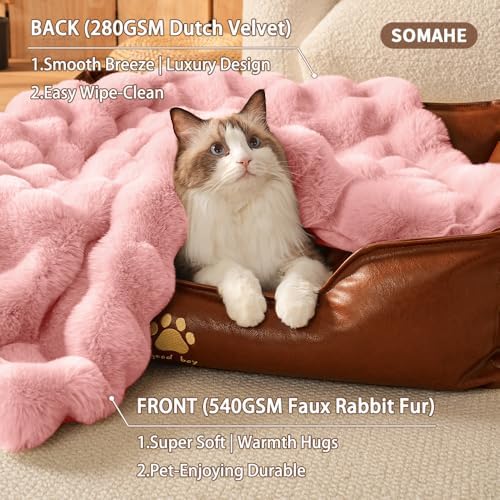SOMAHE Soft Faux Fur Cat Blanket, Small 22x18 Soft Pink - Image 4