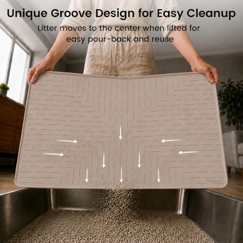 OHMO Large Cat Litter Mat, 31.5x23.6 Silicone Trapping Mat Beige - Image 4