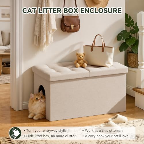 3-in-1 Cat Litter Box Enclosure Furniture, Cat Ottoman - Image 4