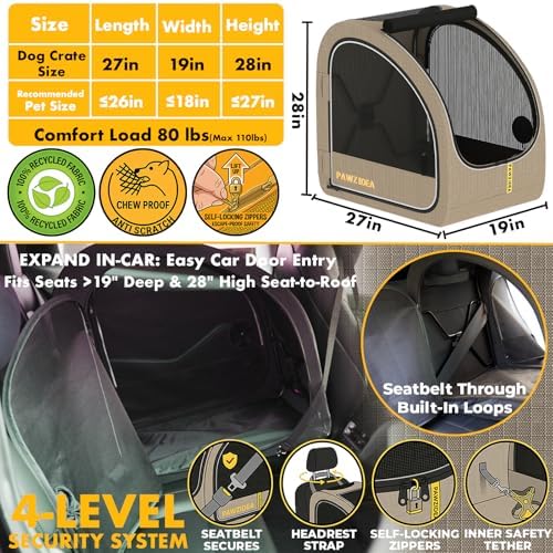 PAWZIDEA Portable Dog Crate for Car Travel, Medium & Large Dogs Up to 80lbs - Image 2