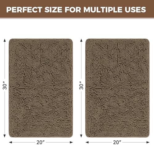 Bcoimo Bath Rugs Mat Set, 2 Piece Non Slip Chenille Latte Bathroom Mat Sets - Image 2