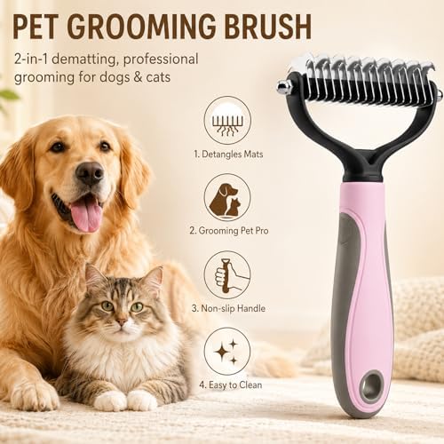 2Pcs Pet Knotter for Dogs/Cats, Double Sided Pet Grooming Brush, Undercoat Rake - Image 2