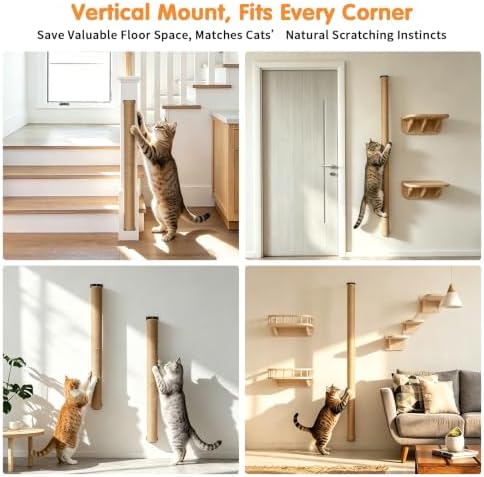 65" Wall Mounted Cat Scratching Post, Adjustable Jute Cat Wall Scratcher - Image 6