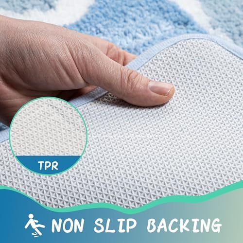 Blue Bathroom Rugs Cute Fluffy Plush Microfiber Absorbent - Image 4