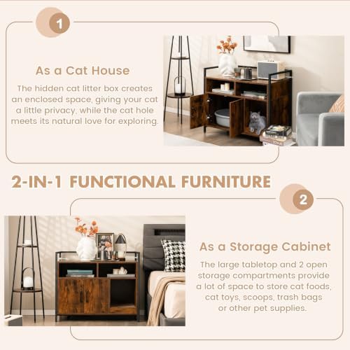GIANTEX Cat Litter Box Enclosure, Hidden Cat Cabinet Furniture - Image 6