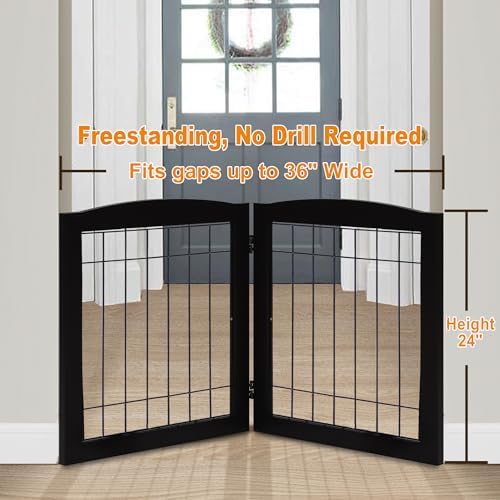LZRS 2-Panel Freestanding Foldable Wood Dog Gate – Solid Wood & Steel Wire - Image 2