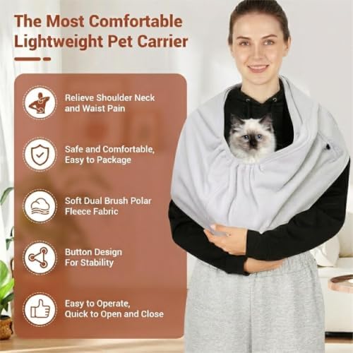 Hands-Free Cat Sling Carrier for Small Dogs & Cats, Soft Fleece - Image 2