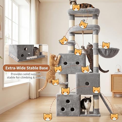 Heybly Cat Tree, 74-Inch Streamlined Cat Tower - Image 4