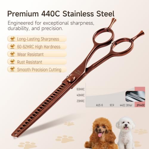 7'' Chunker Dog Grooming Scissors, 440C Stainless Steel Bronze Pet Grooming - Image 2