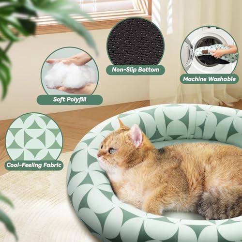 Zerbuger 20in Green Pattern Round Dog Bed Sofa - Image 4