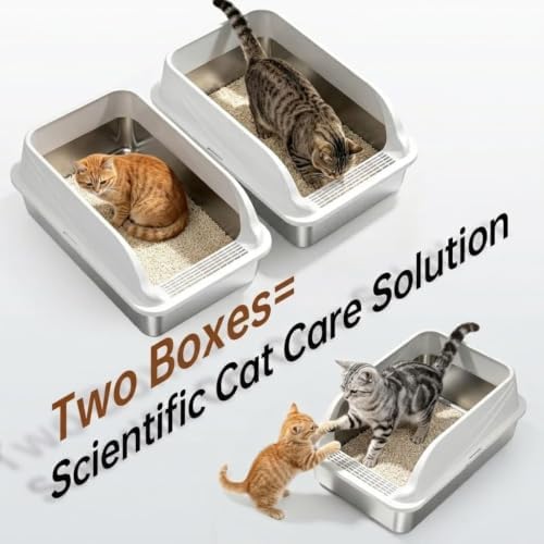 2-Pack Stainless Steel Litter Box Large Easy Clean 2-Scoop Included - Image 3