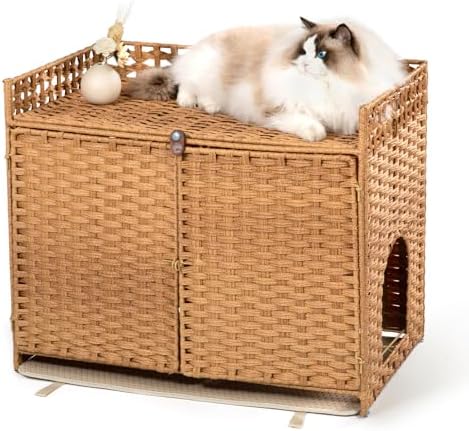 Rattan Cat Litter Box Enclosure Large, 30.3”L x 18.2”W x 24.2”H by FurriendsPetFurniture