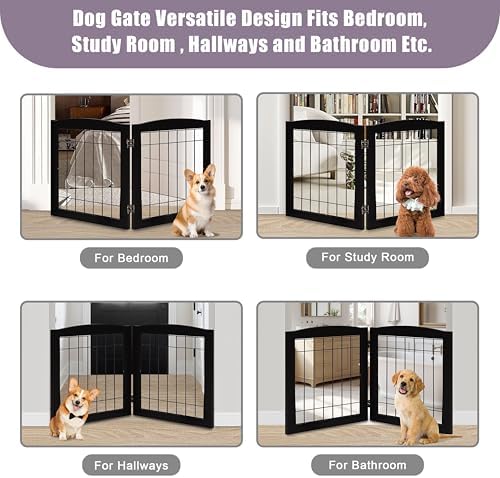 LZRS 2-Panel Freestanding Foldable Wood Dog Gate – Solid Wood & Steel Wire - Image 6