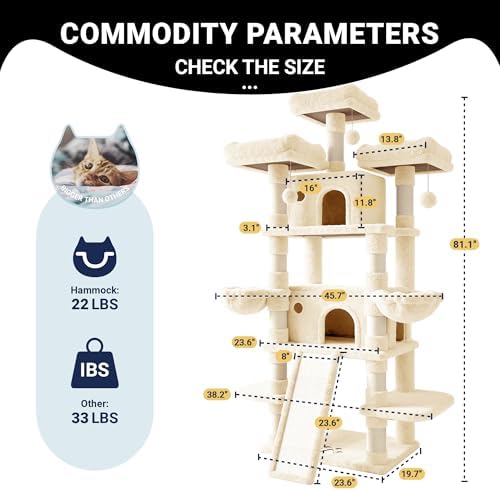 Allewie 82 Inches Large Cat Tree/House/XXL Tall Cat Towers - Image 5