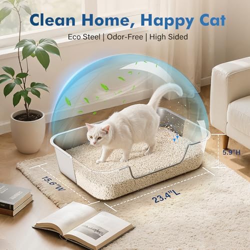 Qiuma XL Stainless Steel Cat Litter Box, Low Entry, 27.5 x 19.6 x 7.8in - Image 5