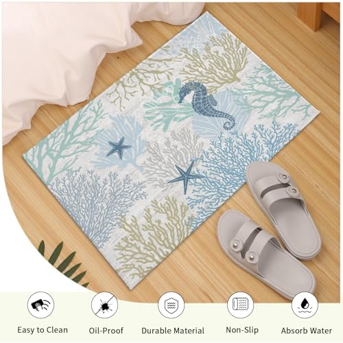 Giwawa Summer Coral Bath Rug Coastal Starfish Bathtub Mat Extra Soft Washable - Image 5