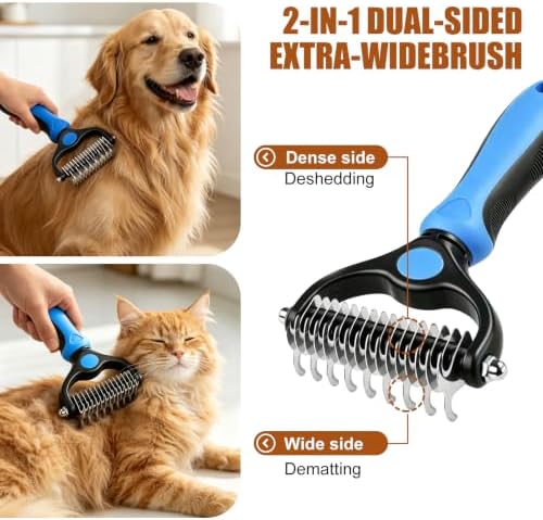 Pet Grooming Tool Set, Deshedding Brush & Metal Comb - Image 2