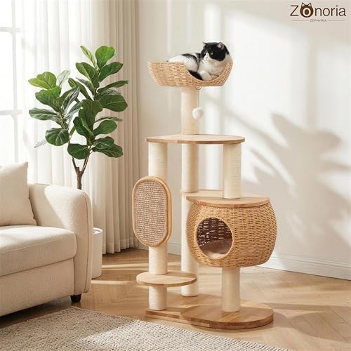Modern Cat Tree，Cat Tower with Scratching Post, Handwoven Pumpkin Nests and - Image 2