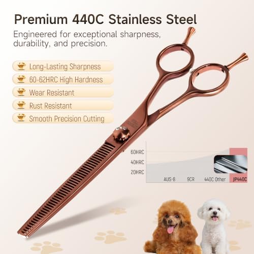 7'' Thinning Dog Grooming Scissors, 440C Stainless Steel Bronze Pet Grooming - Image 2