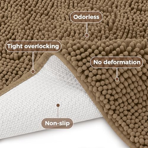Bcoimo Bath Rug Mat, 70x24 Chenille Non Slip Tan Long Bathroom Runner Rugs - Image 4