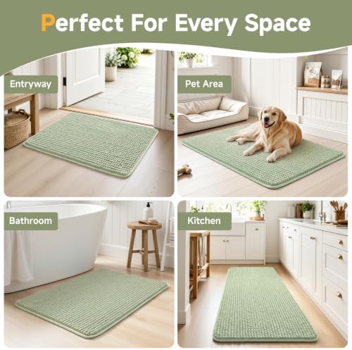 Ophanie Sage Green Bathroom Rugs 48x17, Soft Chenille Bath Mat, Non Slip - Image 7