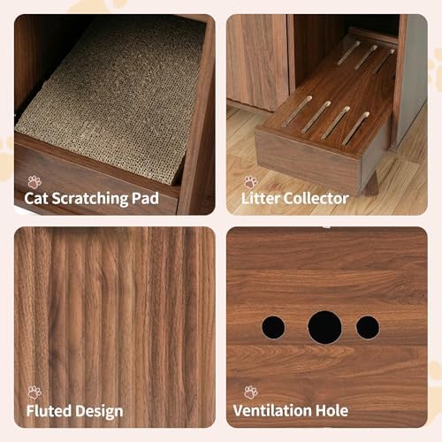 Cat Litter Box Enclosure with Litter Collector, Fluted Hidden Litter Box - Image 4